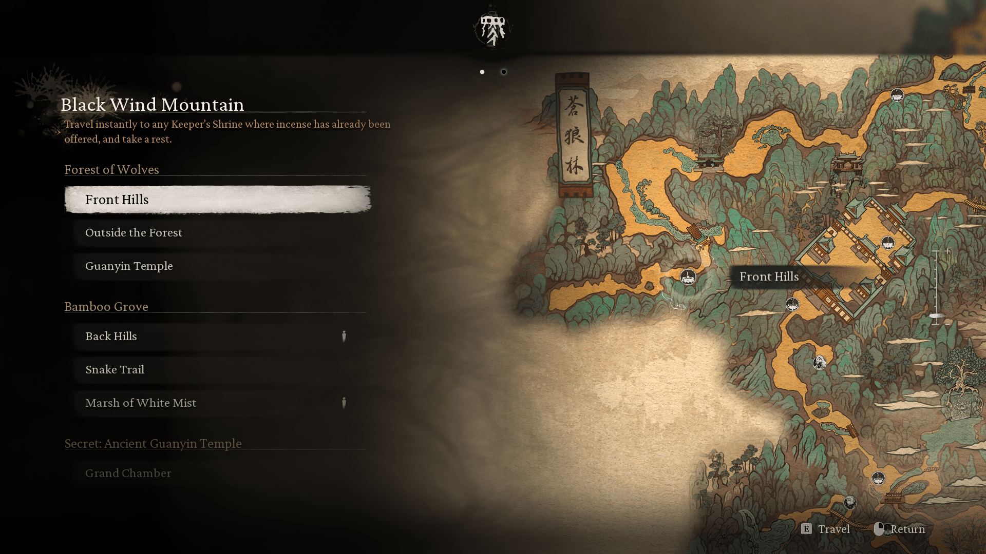 Map screenshot of Black Myth: Wukong video game interface.
