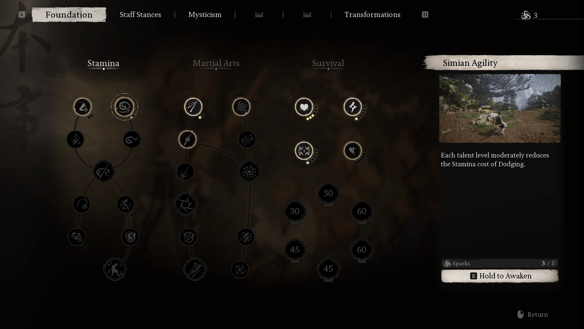 Skill Tree screenshot of Black Myth: Wukong video game interface.