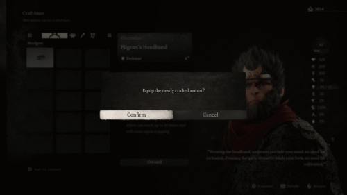 Confirmation screenshot of Black Myth: Wukong video game interface.