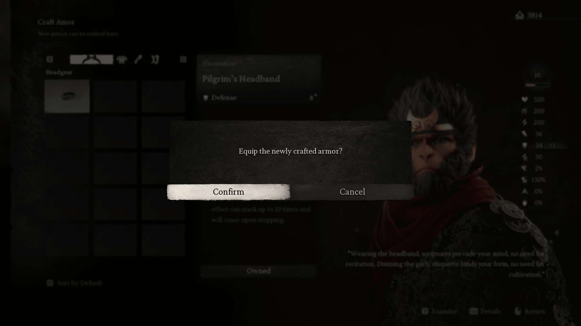Confirmation screenshot of Black Myth: Wukong video game interface.