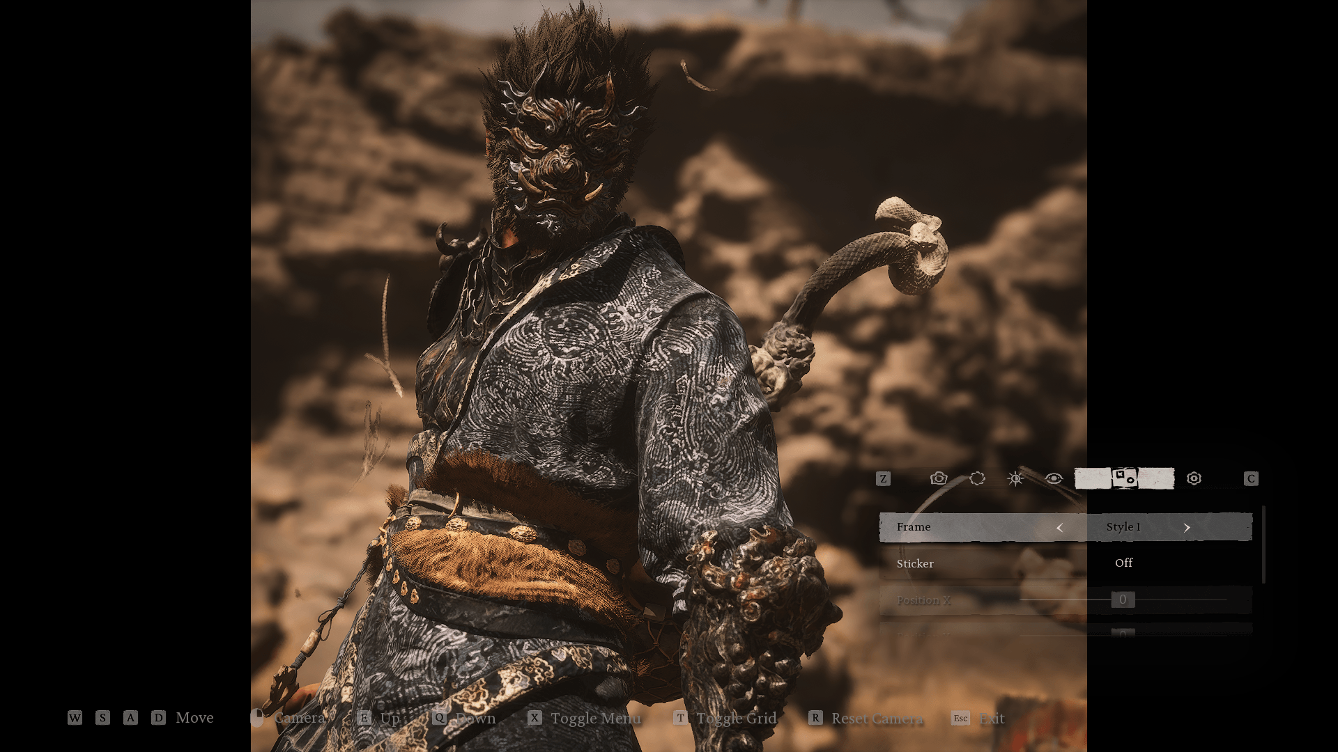 Photo Mode screenshot of Black Myth: Wukong video game interface.