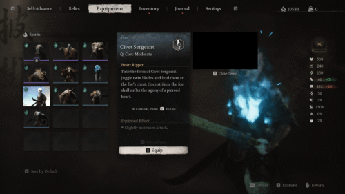 Spirits screenshot of Black Myth: Wukong video game interface.