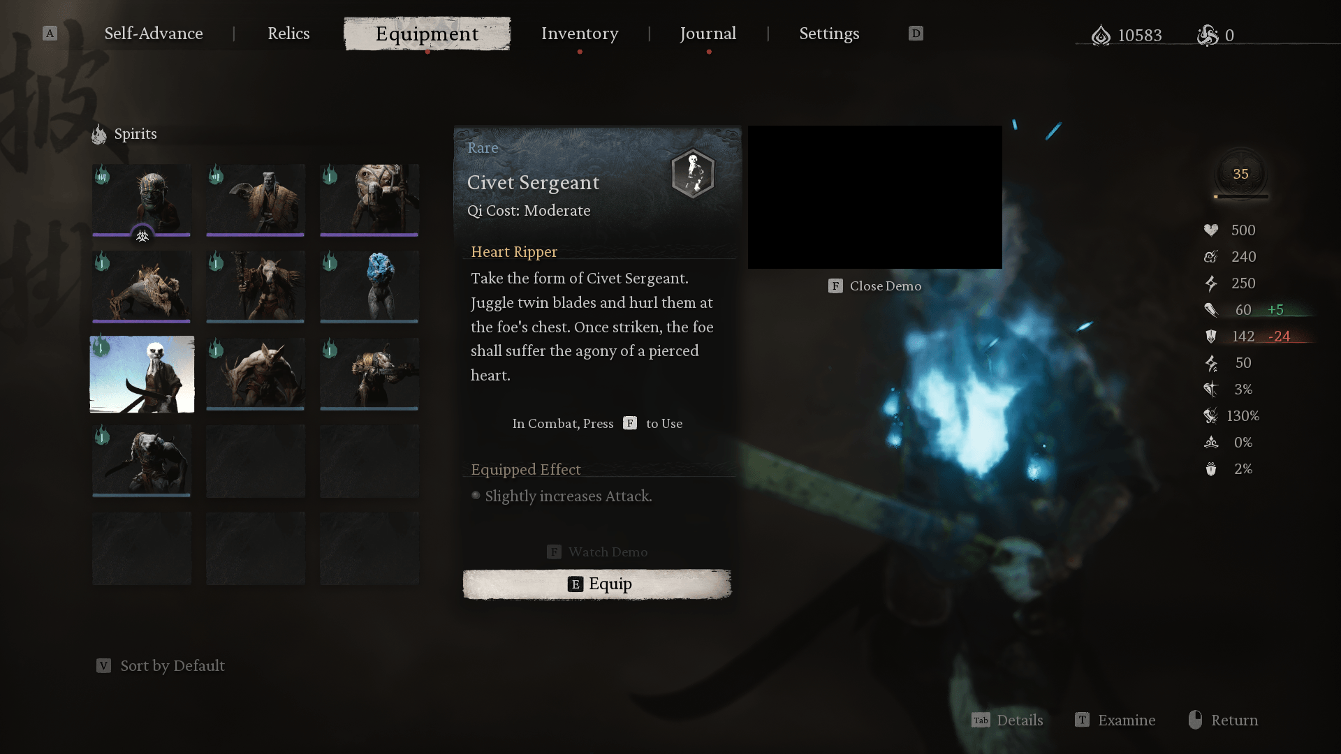 Spirits screenshot of Black Myth: Wukong video game interface.