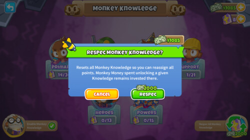 Respec knowledge screenshot of Bloons TD 6 video game interface.