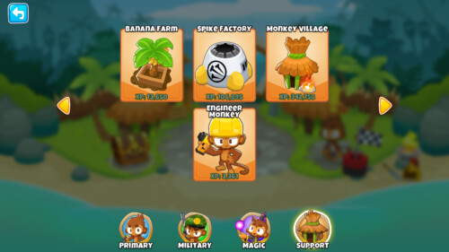 Support monkeys screenshot of Bloons TD 6 video game interface.