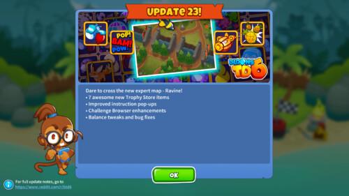 Update screenshot of Bloons TD 6 video game interface.