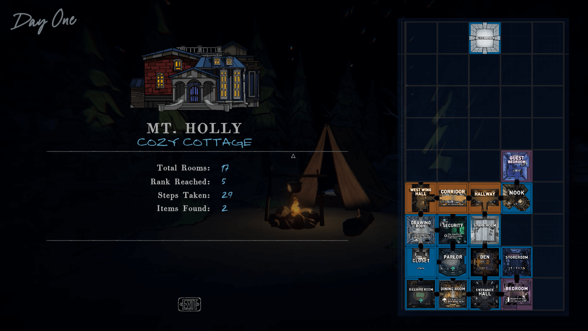 Game Over screenshot of Blue Prince video game interface.