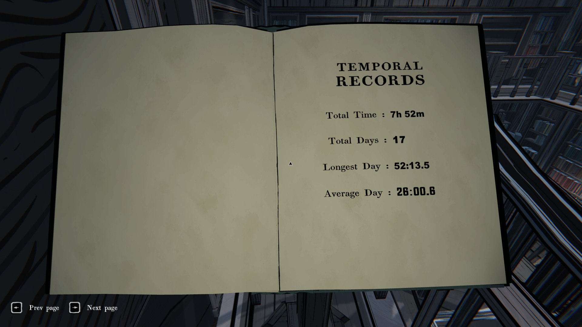 Stats screenshot of Blue Prince video game interface.