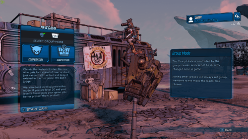 Group Mode screenshot of Borderlands 3 video game interface.