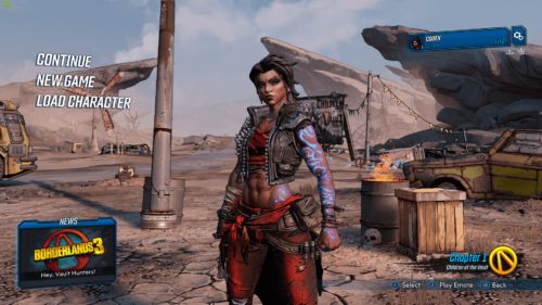 Main Menu screenshot of Borderlands 3 video game interface.