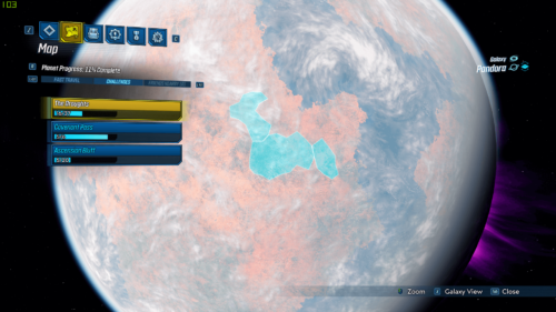 Map screenshot of Borderlands 3 video game interface.