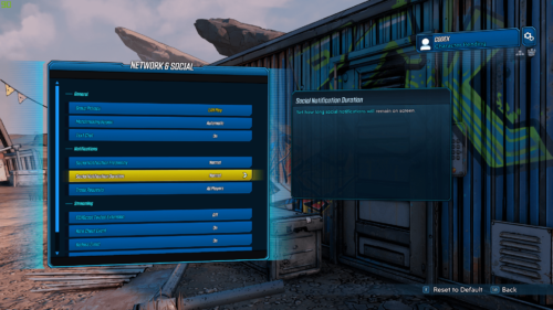 Network & Social screenshot of Borderlands 3 video game interface.
