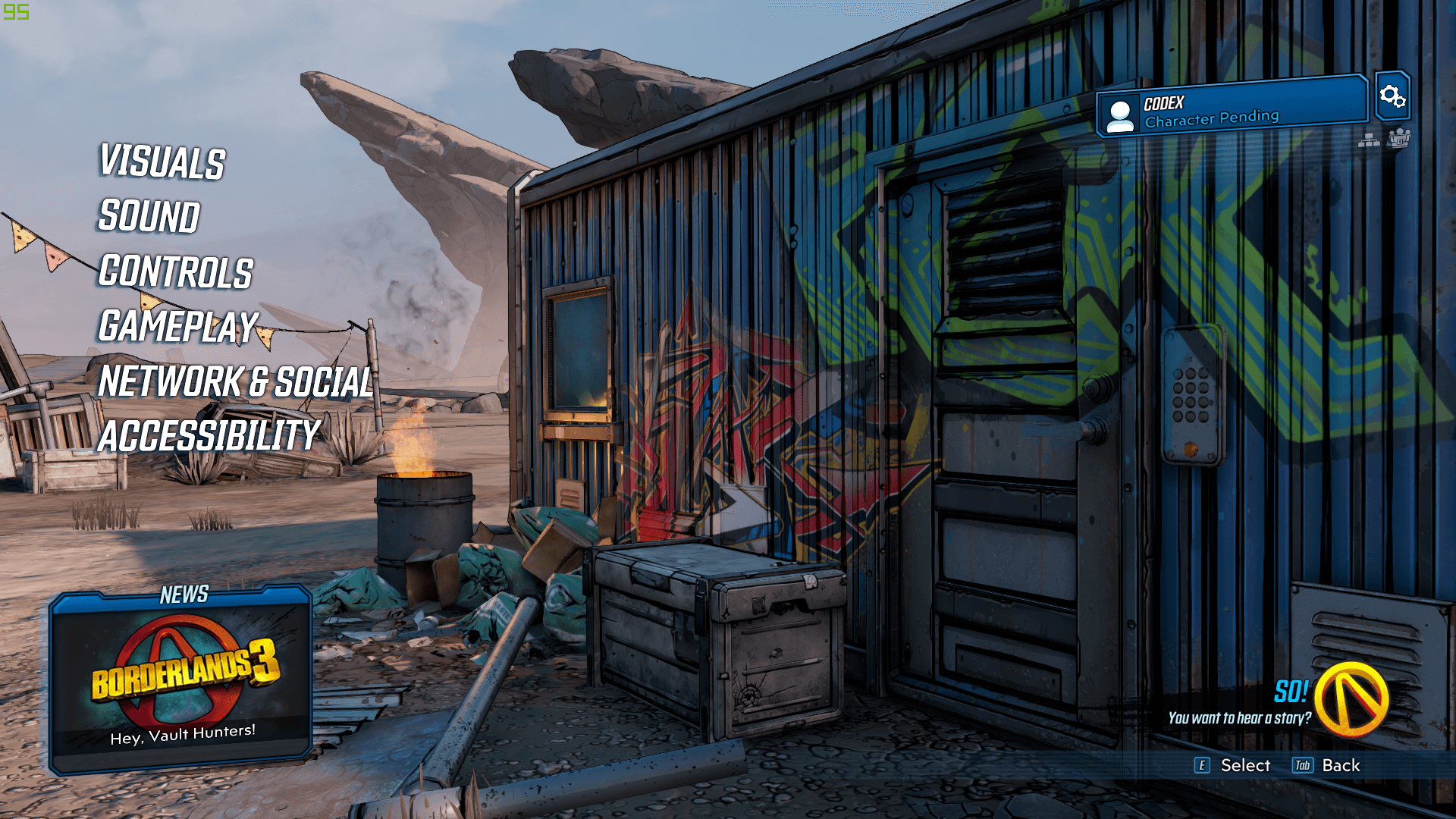 Settings screenshot of Borderlands 3 video game interface.