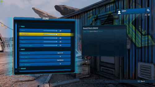 Sound screenshot of Borderlands 3 video game interface.