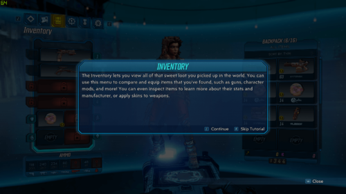 Tutorial screenshot of Borderlands 3 video game interface.