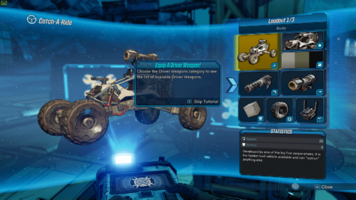 Vehicle screenshot of Borderlands 3 video game interface.