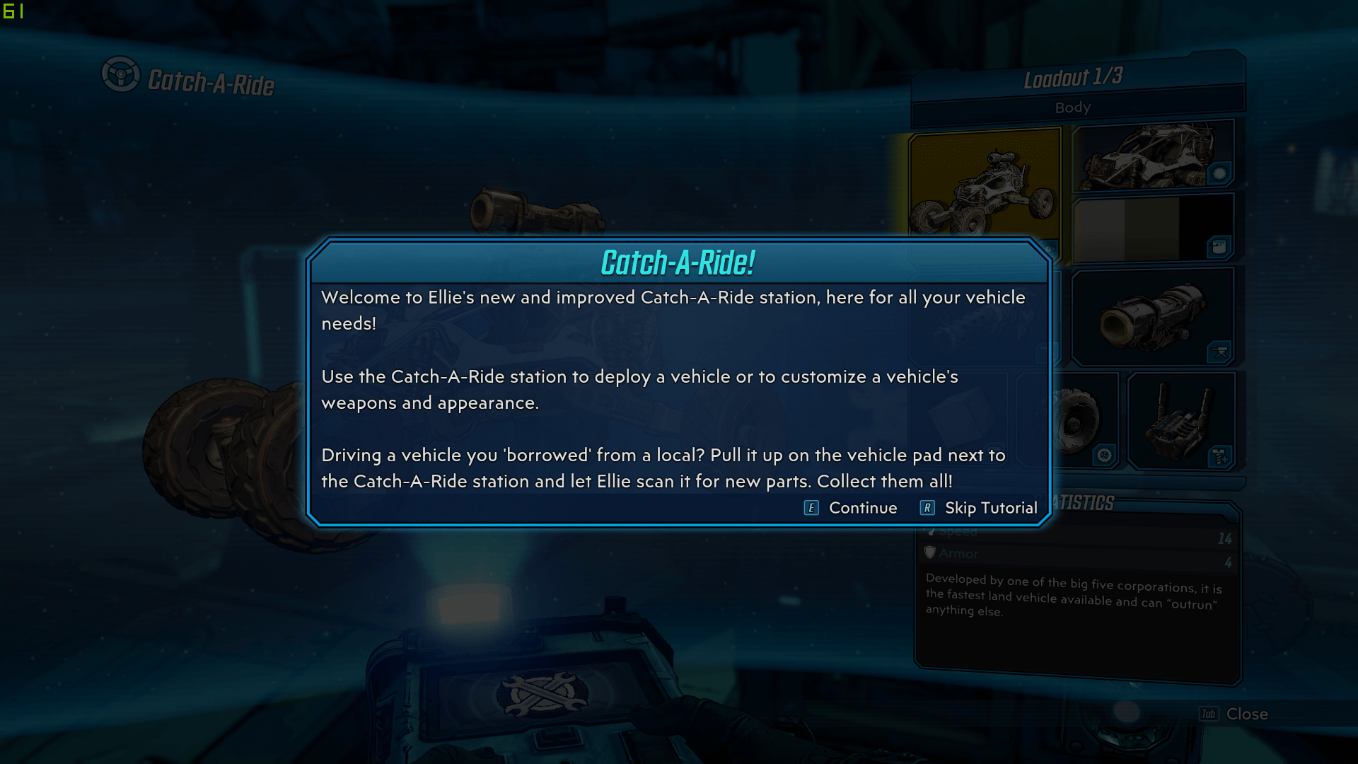 Vehicle screenshot of Borderlands 3 video game interface.