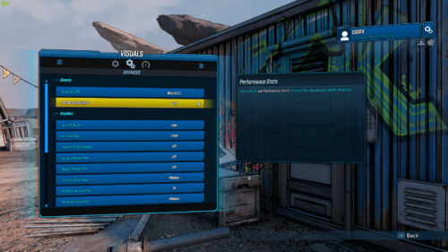 Visuals screenshot of Borderlands 3 video game interface.