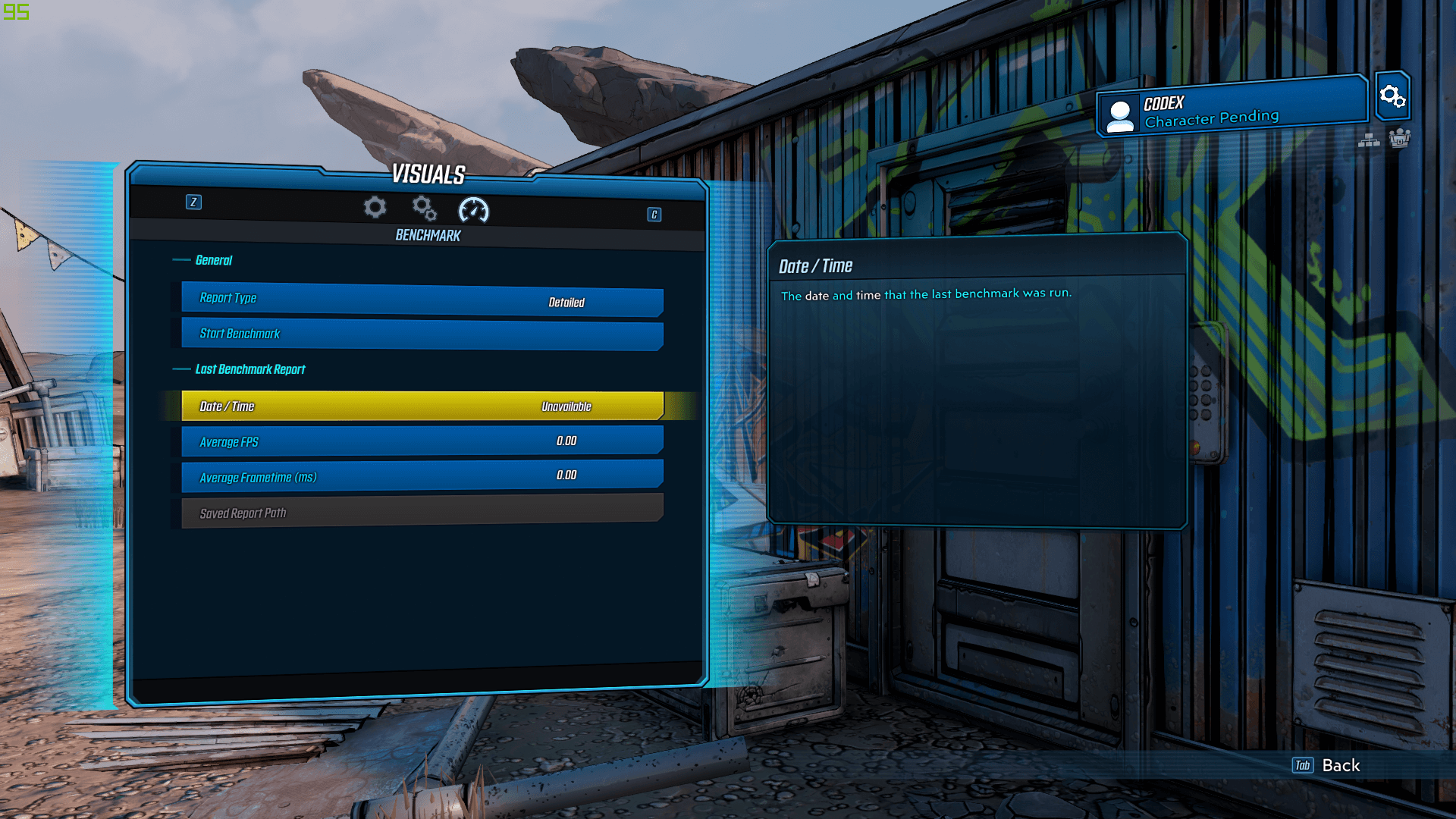 Visuals screenshot of Borderlands 3 video game interface.