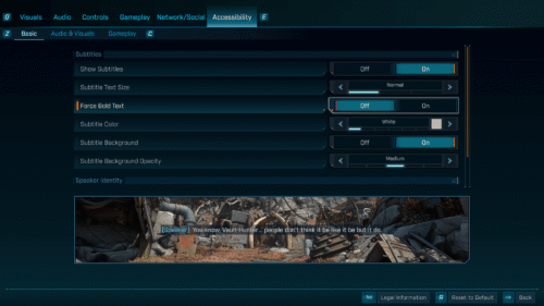 Accessibility screenshot of Borderlands 4 video game interface.