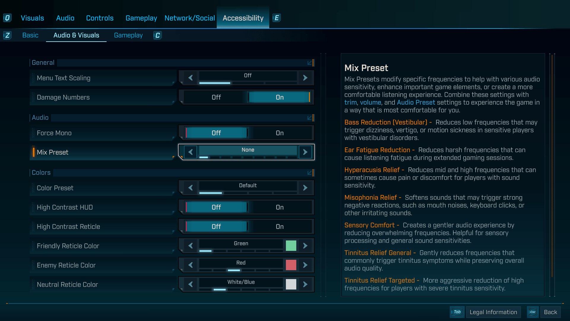 Accessibility screenshot of Borderlands 4 video game interface.