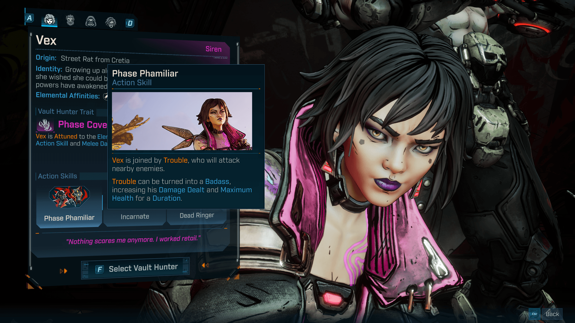 Character Selection screenshot of Borderlands 4 video game interface.
