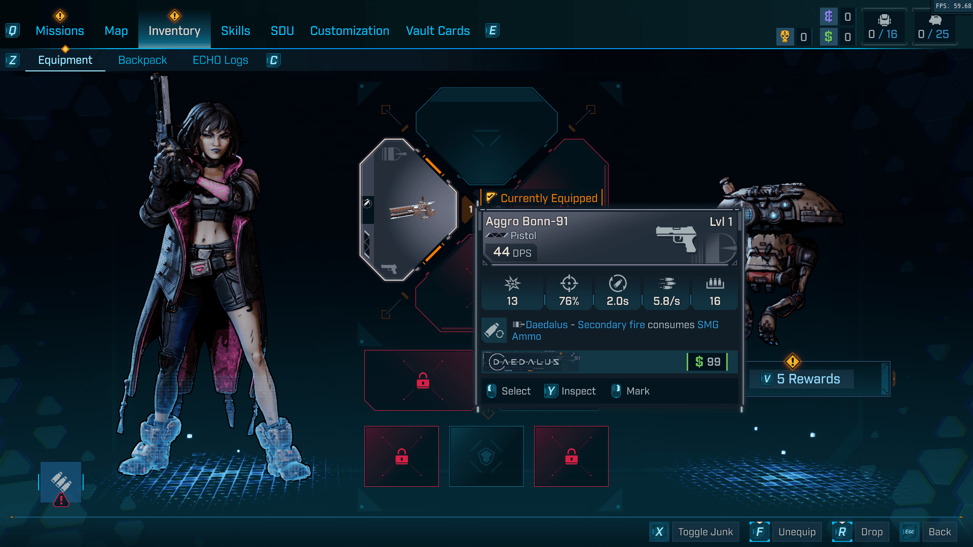 Equipment screenshot of Borderlands 4 video game interface.