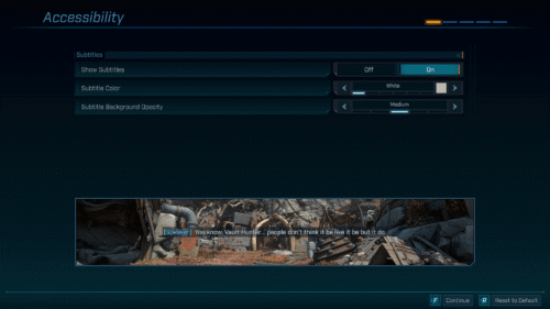 Accessibility screenshot of Borderlands 4 video game interface.
