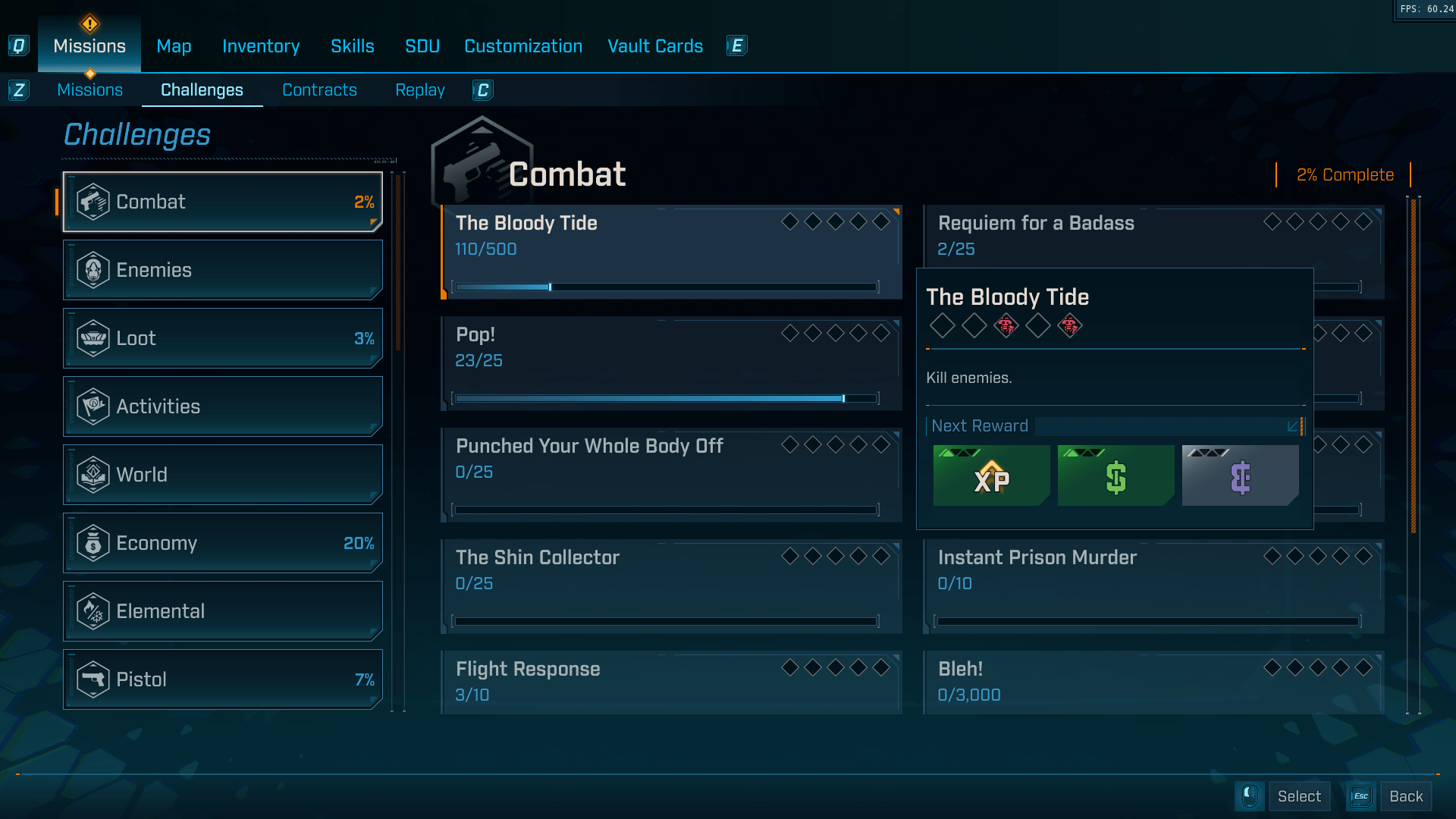 Challenges screenshot of Borderlands 4 video game interface.