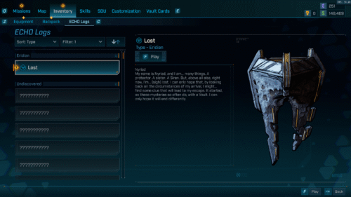 Codex screenshot of Borderlands 4 video game interface.
