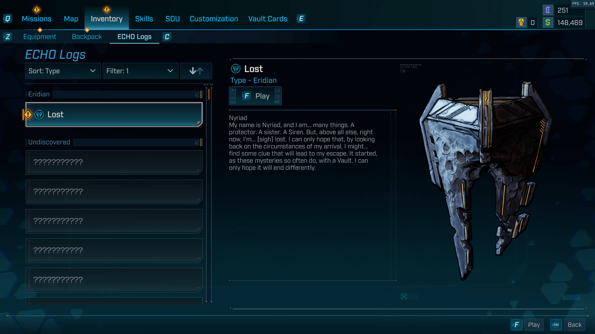 Codex screenshot of Borderlands 4 video game interface.