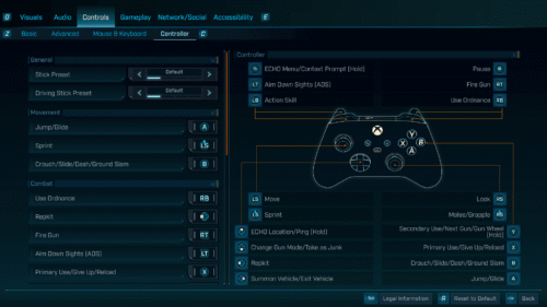 Controls Map screenshot of Borderlands 4 video game interface.