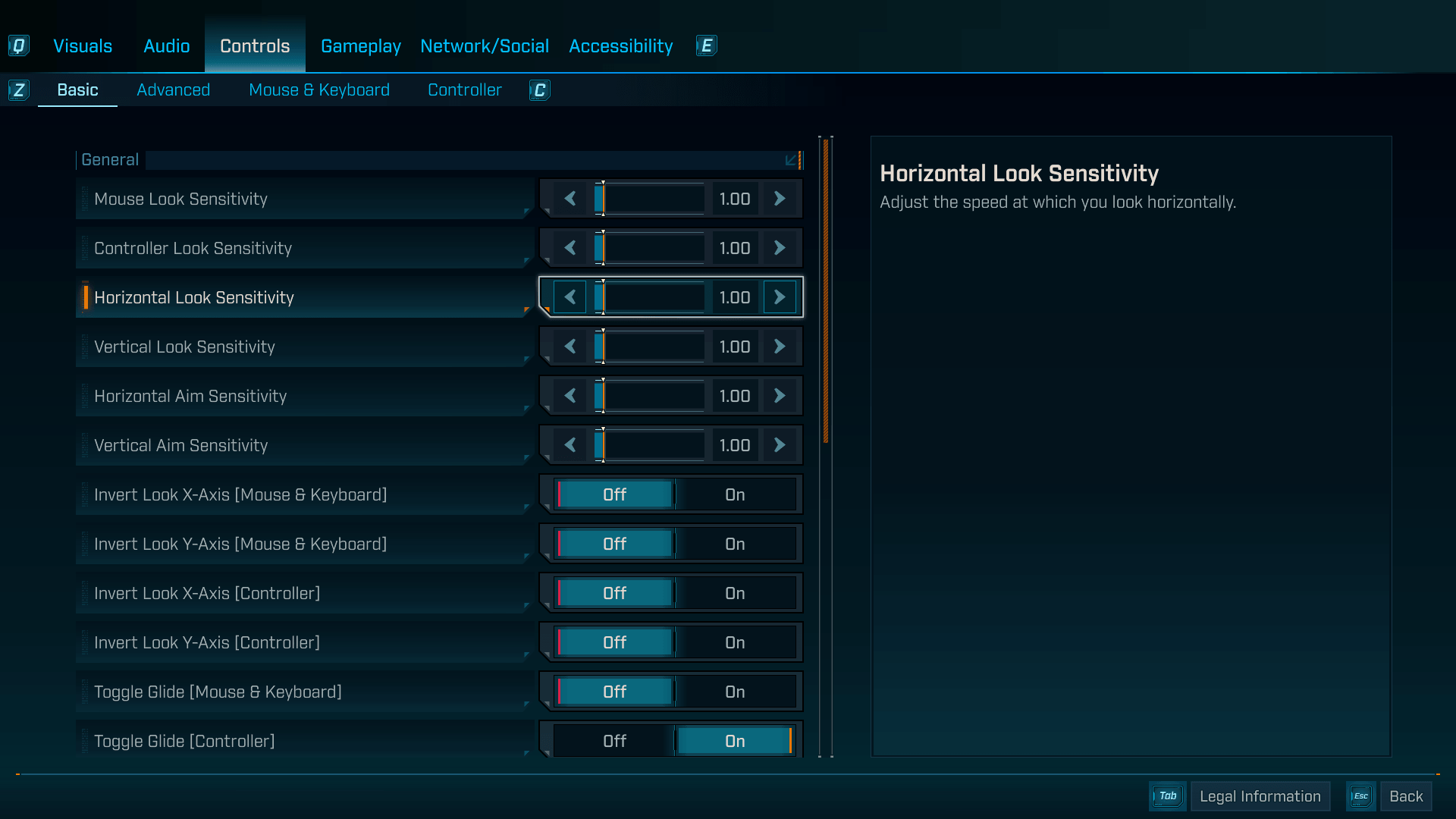 Controls screenshot of Borderlands 4 video game interface.