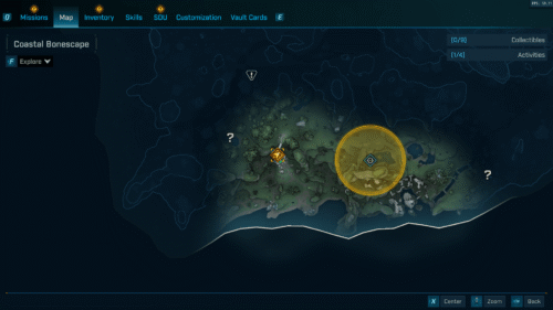 Map screenshot of Borderlands 4 video game interface.