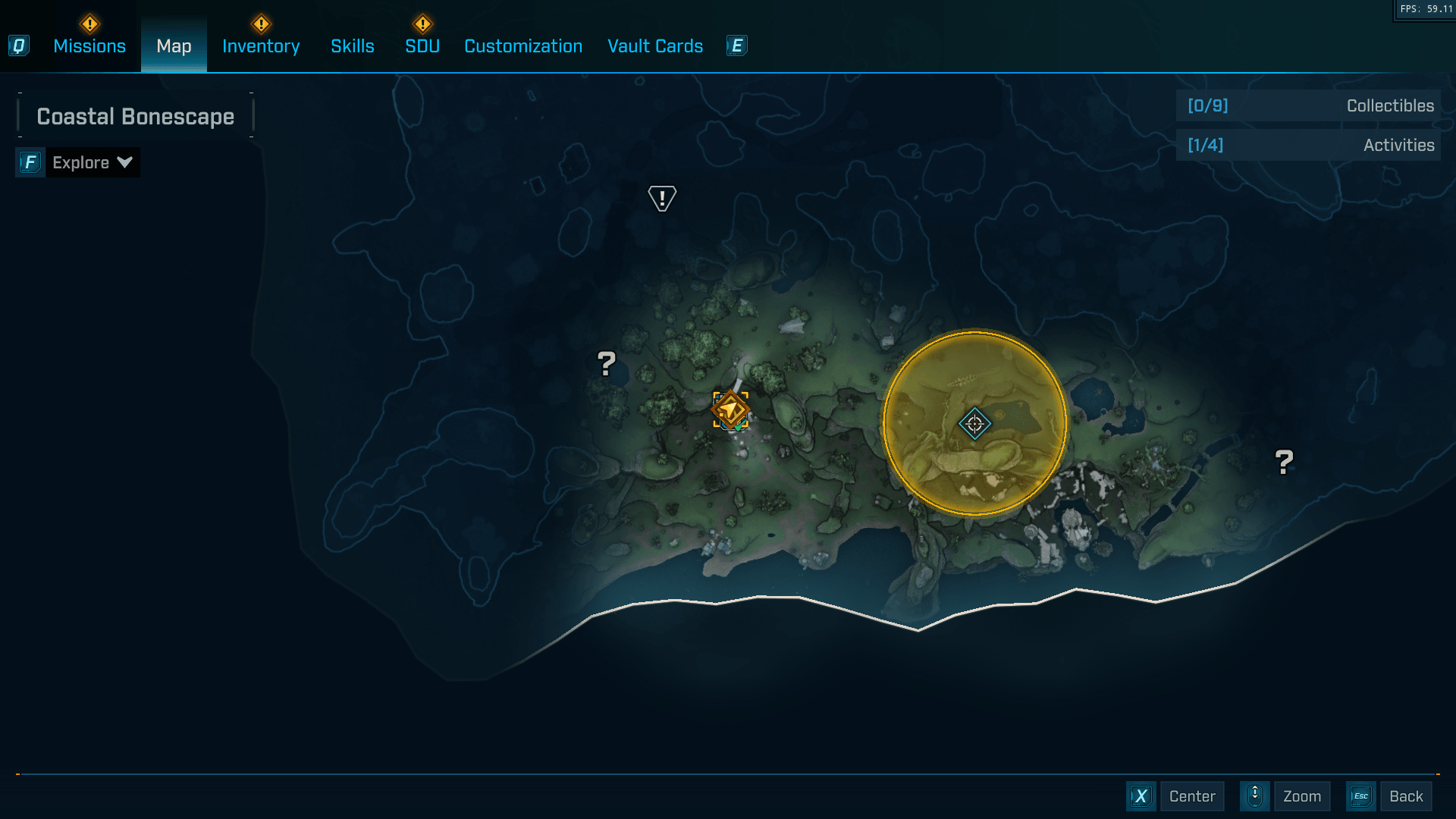 Map screenshot of Borderlands 4 video game interface.