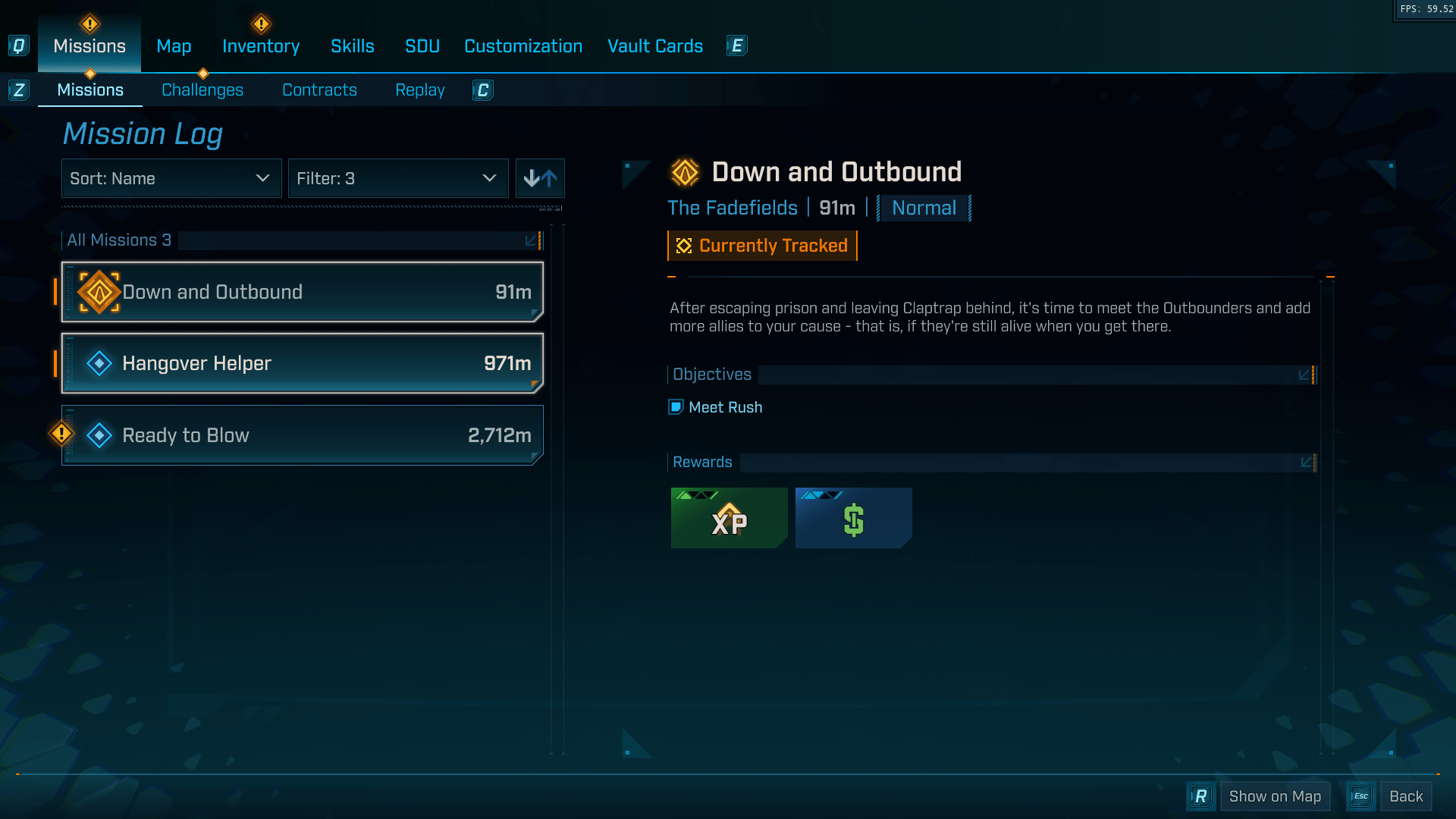 Missions screenshot of Borderlands 4 video game interface.