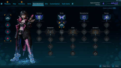 Specialization screenshot of Borderlands 4 video game interface.