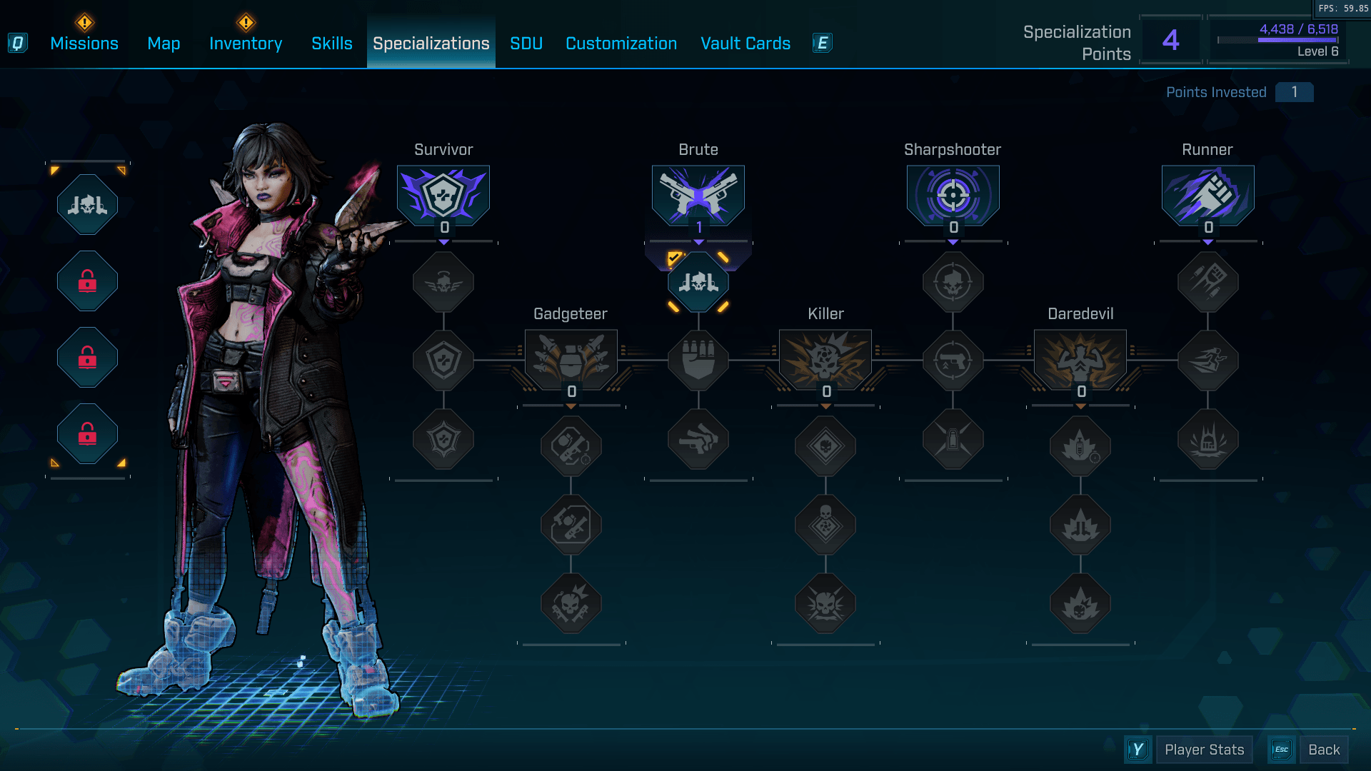Specialization screenshot of Borderlands 4 video game interface.