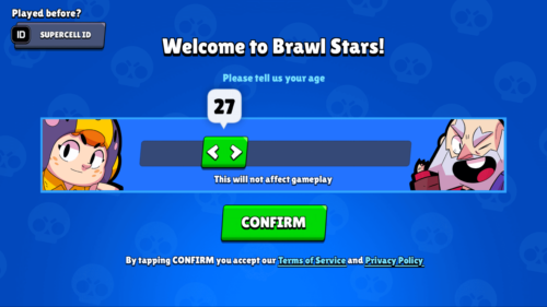 Enter your age screenshot of Brawl Stars video game interface.