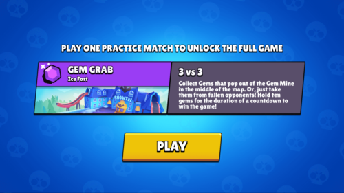 Play practive match screenshot of Brawl Stars video game interface.