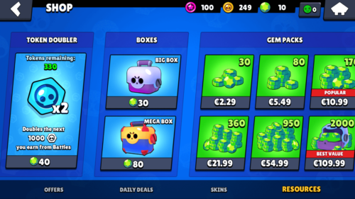 Resources screenshot of Brawl Stars video game interface.