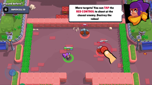Shoot at the closest enemy screenshot of Brawl Stars video game interface.