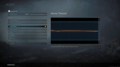 Audio test screenshot of Call of Duty: Modern Warfare video game interface.