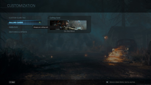 Customization screenshot of Call of Duty: Modern Warfare video game interface.