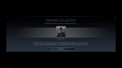 Reward collected screenshot of Call of Duty: Modern Warfare video game interface.