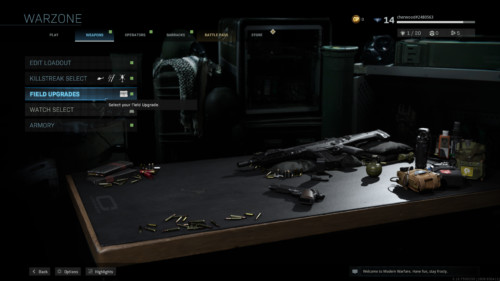 Weapons screenshot of Call of Duty: Modern Warfare video game interface.