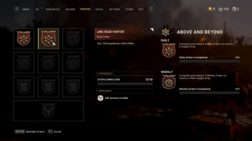 Orders screenshot of Call of Duty: WWII video game interface.