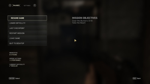 Paused screenshot of Call of Duty: WWII video game interface.