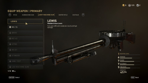 Primary weapon screenshot of Call of Duty: WWII video game interface.