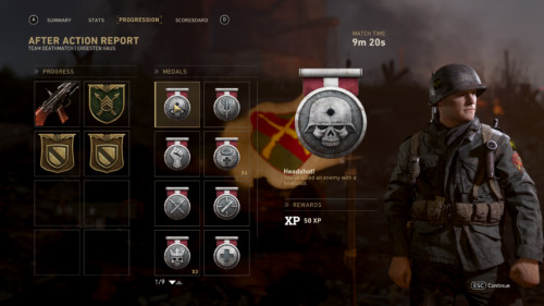 Progression screenshot of Call of Duty: WWII video game interface.